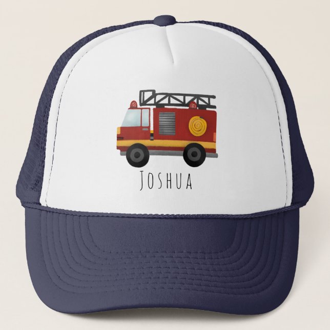 Casquette Boys Cute Firefighter Moteur d'incendie et nom Enf (Devant)