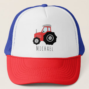 Casquette Boys Cute Red Tractor Farm and Name Kids