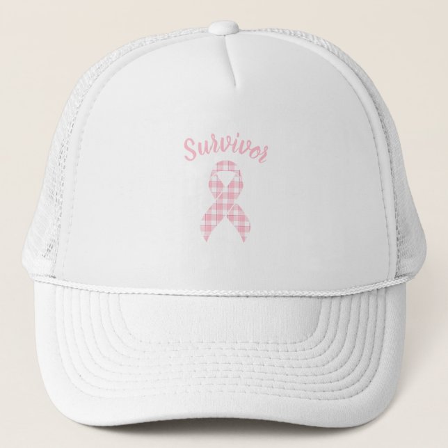 Casquette Breast Cancer Awareness Plaid Pink Ribbon Survivor (Devant)