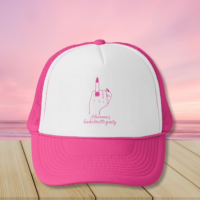 Casquette Bride Ring Doigt tendance Pink Bachelorette Party (Bride Ring Finger Trendy Pink Bachelorette Party Trucker Hat)