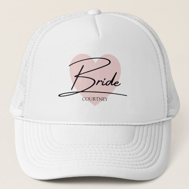 Casquette Bride Script Pink Heart Nom personnalisé (Devant)