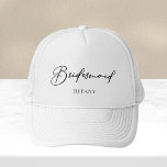Casquette Bridesmaid Personnalisé Chic Minimaliste Mariage<br><div class="desc">Ce casquette chic et simple de femme de chambre présente votre nom sous une élégante typographie noire. Customisez ces élégants et modernes casquettes de fête de mariée pour votre mariage ou votre bachelorette.</div>