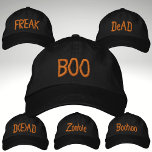 Casquette brodé BOO Costume de fête d'Halloween<br><div class="desc">Un casquette brodé Halloween avec une BOO orange apportera une touche spéciale à votre costume Halloween. Le texte peut être customisé avec n'importe quel mot court.</div>