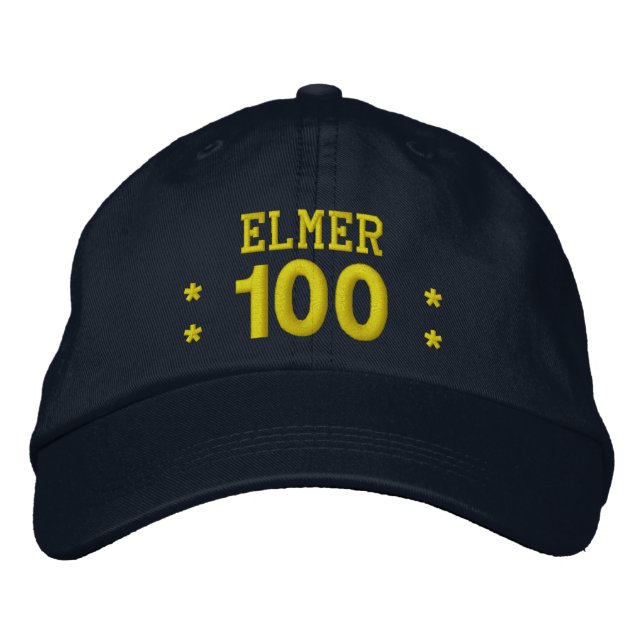 Casquette Brodée 100 Anniversaire Nom personnalisé NAVY et JAUNE V0 (Devant)