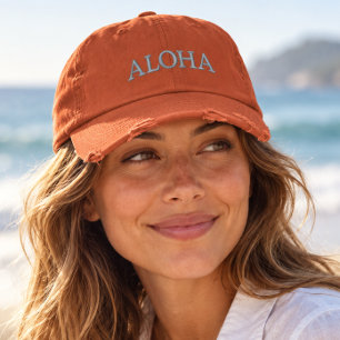 Casquette Brodée Aloha Brodé Terracotta Distressé