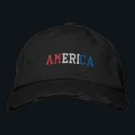 Casquette Brodée AMERICA Rouge Blanc Bleu Vintage style déprimé<br><div class="desc">AMERICA Drapeau Couleurs Rouge Blanc Bleu brodé sur casquette en coton noir de style vintage. Vous pouvez également choisir la couleur du casquette sur la page principale de l'article.</div>