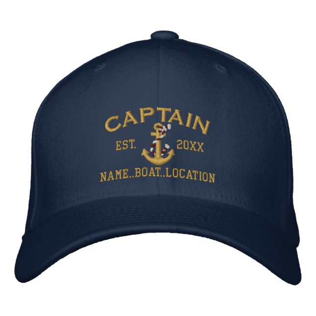 Casquette Brodée Ancre de corde nautique du capitaine facilement pe (Devant)