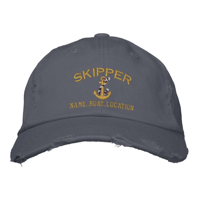 Casquette Brodée Ancre de la corde de skipper avec votre nom (Devant)