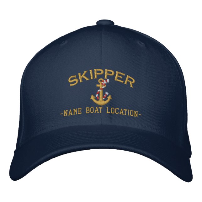 Casquette Brodée Ancre de la corde de skipper Votre nom de bateau o (Devant)
