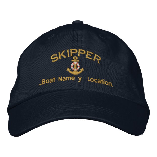 Casquette Brodée Ancre de skipper Votre nom de bateau Votre nom ou  (Devant)