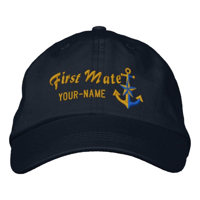 Casquette Brodée Ancre nautique de premier maté personnalisé Golden (Devant)