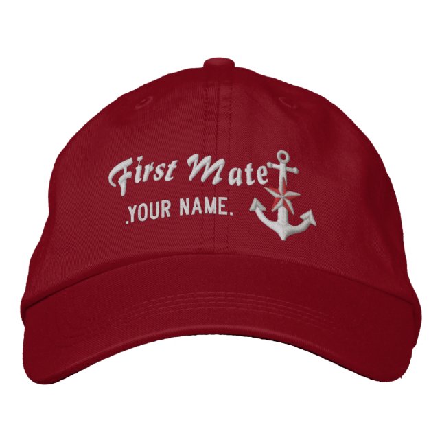 Casquette Brodée Ancre nautique personnalisée Premier maté blanc (Devant)