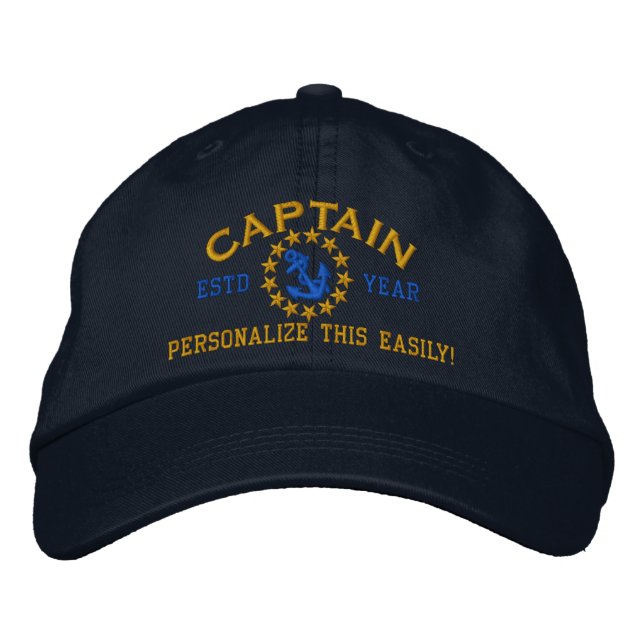 Casquette Brodée ANNÉE et noms personnalisés Capitaine Yacht Drapea (Devant)