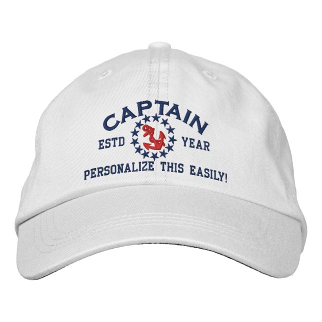 Casquette Brodée ANNÉE et noms personnalisés Capitaine Yacht Drapea (Devant)
