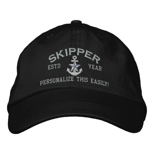 Casquette Brodée ANNÉE et noms personnalisés Skipper Silver Star (Devant)