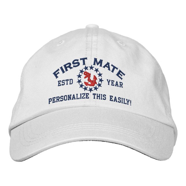 Casquette Brodée ANNÉE Personnalisable et Noms Premier Mate Yacht (Devant)