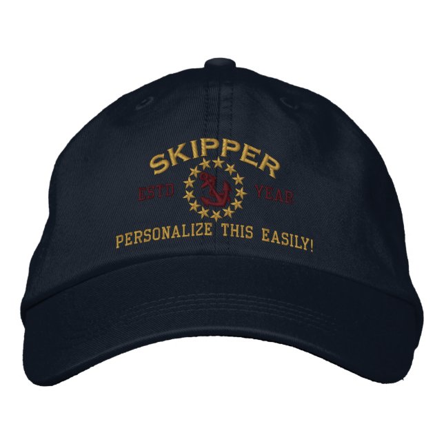 Casquette Brodée ANNÉE personnalisable et noms Skipper Yacht drapea (Devant)