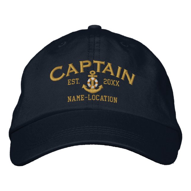 Casquette Brodée ANNÉE Personnalisable+Noms Capitaine Ancre Lifesav (Devant)