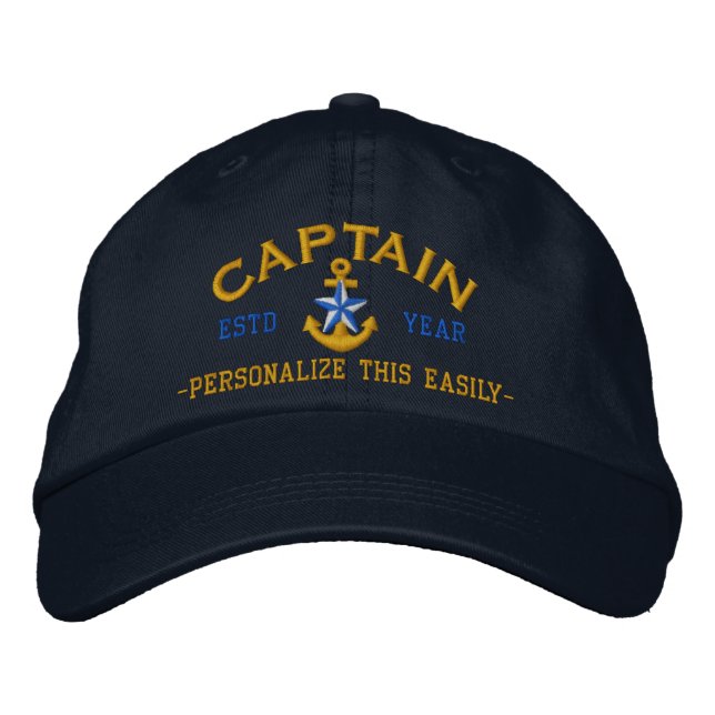 Casquette Brodée ANNÉE personnalisée et noms Capitaine Star Ancre (Devant)