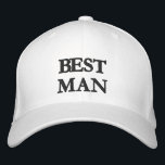 Casquette Brodée Best Man noir et blanc élégant mariage élégant<br><div class="desc">Best Man noir et blanc chic mariage élégant Casquette de baseball brodé. Disponible dans de nombreuses couleurs et options de style</div>