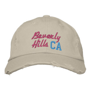 Casquette Brodée Beverly Hills CA Style Vintage rose et turquoise