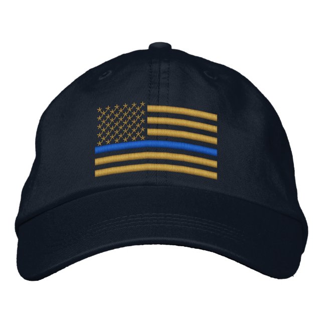 Casquette Brodée Bleu fin Drapeau US en or (Devant)
