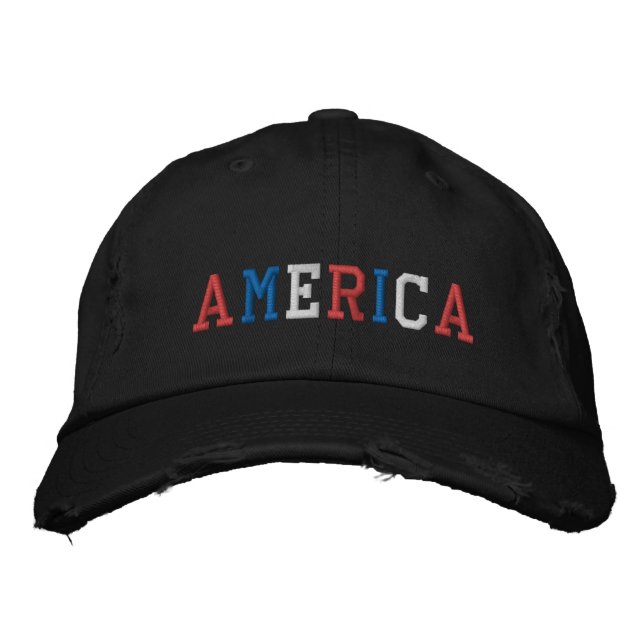 Casquette Brodée Bleu rouge américain (Devant)