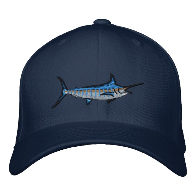 Casquette Brodée Broderie de Marlin bleu de pêche sportive (Devant)