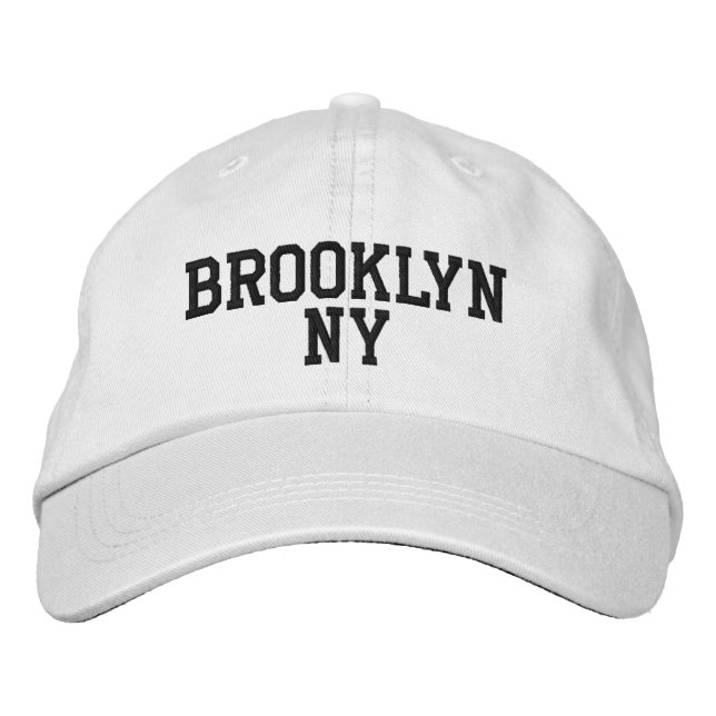 Casquette Brodée BROOKLYN NY Simple noir sur blanc (Devant)