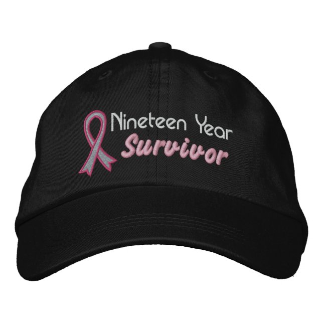 Casquette Brodée Cancer du sein 19 ans Survivant (Devant)