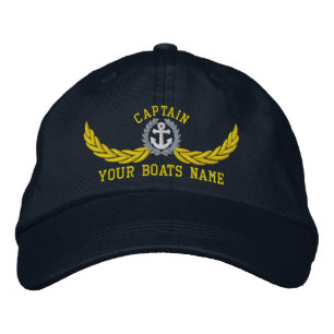 Casquette Brodée Capitaine avec nom de bateau et motif nautique
