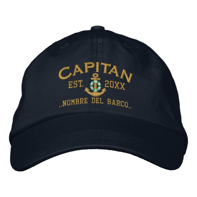 Casquette Brodée Capitaine ESPAGNOL Lifesaver Nautical Anchor Name (Devant)