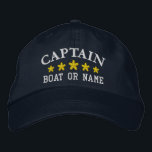 Casquette Brodée Capitaine nautique Nom du bateau Gold Stars Marine<br><div class="desc">Voilier en style avec un casquette brodé personnalisé avec votre grade de capitaine ou autre titre désiré avec votre nom ou nom de bateau et cinq étoiles d'or. Plusieurs couleurs de casquette et de fil à choisir. Fait un grand cadeau personnalisé pour la Fête des pères, les anniversaires ou toute...</div>
