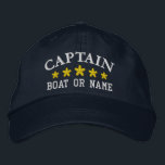 Casquette Brodée Capitaine nautique Nom du bateau Gold Stars Marine<br><div class="desc">Voilier en style avec un casquette brodé personnalisé avec votre grade de capitaine ou autre titre désiré avec votre nom ou nom de bateau et cinq étoiles d'or. Plusieurs couleurs de casquette et de fil à choisir. Fait un grand cadeau personnalisé pour la Fête des pères, les anniversaires ou toute...</div>