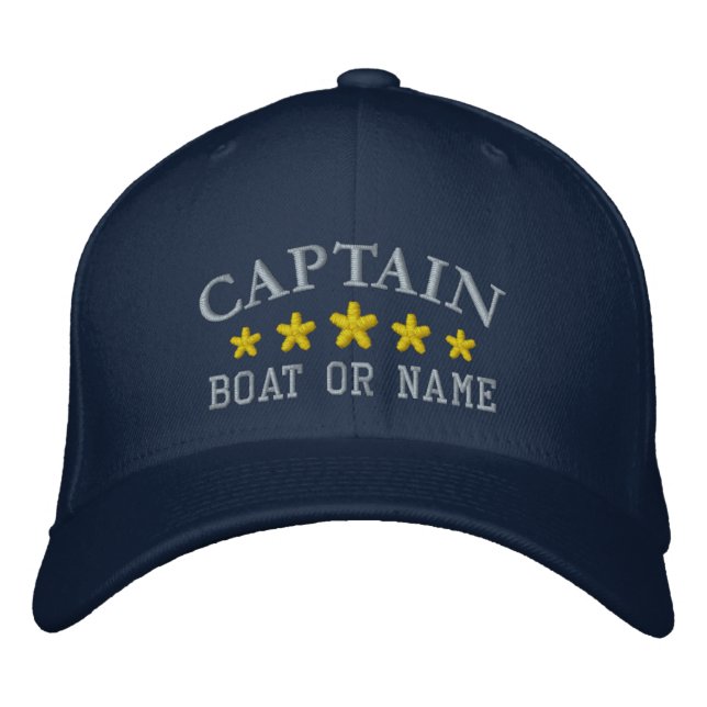 Casquette Brodée Capitaine nautique Nom du bateau Marine Blue Gold  (Devant)