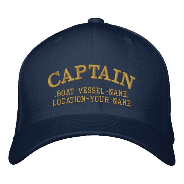 Casquette Brodée CAPITAINE personnalisable Votre bateau Votre nom (Devant)