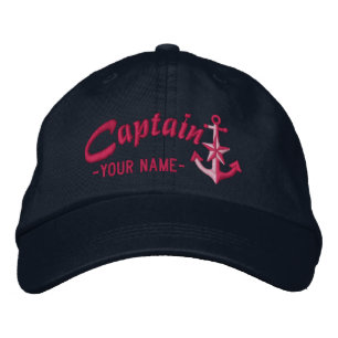 Casquette Brodée Capitaine Personnalisé Ancre Nautique Nom Fuchsia