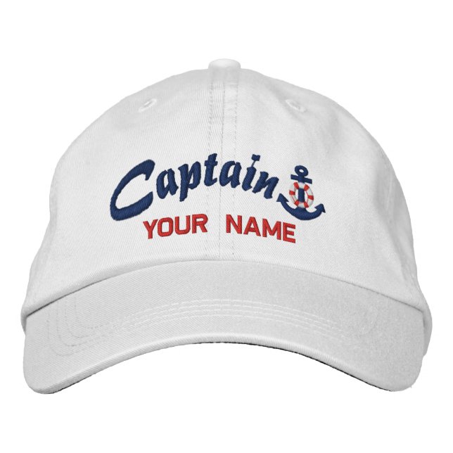 Casquette Brodée Capitaine Personnalisé Lifesaver Ancre Votre nom (Devant)