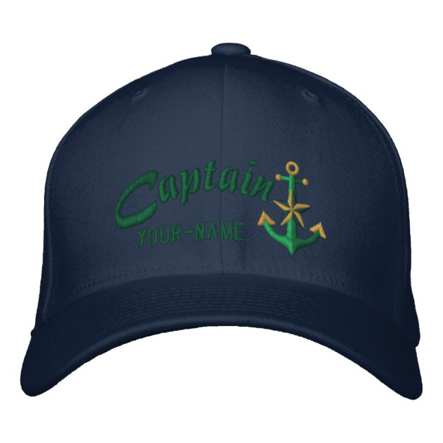 Casquette Brodée Capitaine personnalisé Nautical Anchor Name Green (Devant)