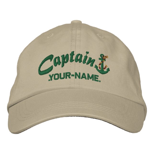 Casquette Brodée Capitaine personnalisé Rope Anchor Name Green (Devant)