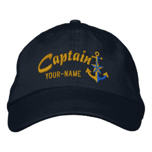 Casquette Brodée Capitaine personnalisée Ancre nautique Nom doré