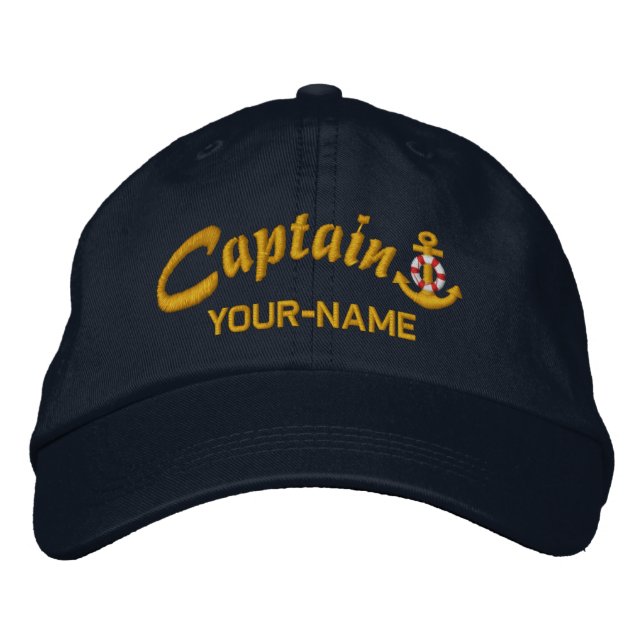 Casquette Brodée Capitaine personnalisée Lifesaver Nom de l'Ancre G (Devant)