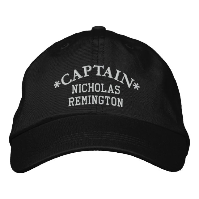 Casquette Brodée CAPITAINE Prénom personnalisé NOIR BLANC (Devant)