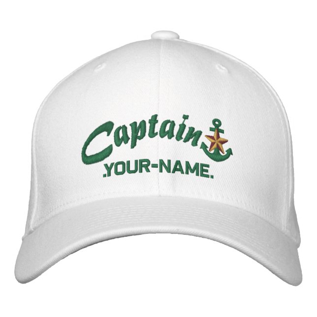 Casquette Brodée Capitaine Star personnalisée Nom de l'Ancre Vert (Devant)