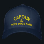 Casquette Brodée Capitaines de voile personnalisés<br><div class="desc">Personnalisez facilement ce casquette marin à thème nautique avec un motif d'ancre avec votre nom de voile ou de bateau à moteur, ou changez le texte pour un autre membre d'équipage. Cliquez sur personnaliser pour ajuster la taille du texte, la couleur ou le style de la police de broderie pour...</div>