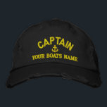 Casquette Brodée Capitaines de voile personnalisés<br><div class="desc">Personnalisez facilement ce casquette marin à thème nautique avec un motif d'ancre avec votre nom de voile ou de bateau à moteur, ou changez le texte pour un autre membre d'équipage. Cliquez sur personnaliser pour ajuster la taille du texte, la couleur ou le style de la police de broderie pour...</div>
