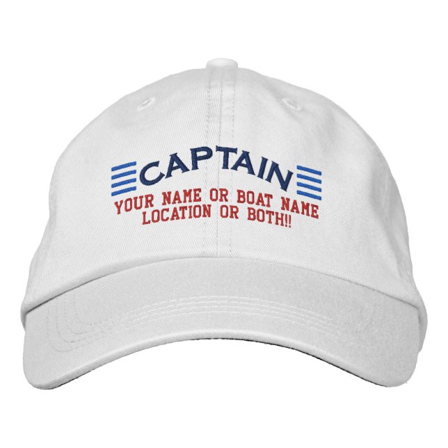 Casquette Brodée CAPTAIN Stripes Personnalisable Votre nom Bateau L (Devant)
