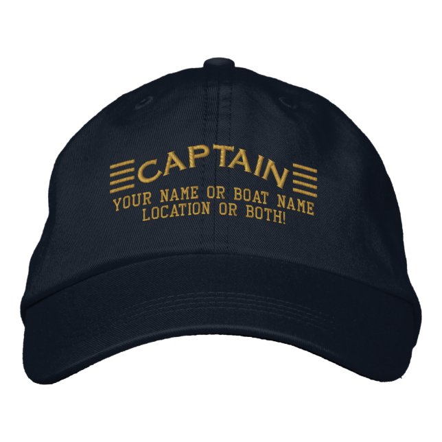 Casquette Brodée CAPTAIN Stripes Personnalisable Votre nom Bateau L (Devant)