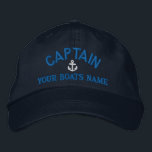 Casquette Brodée Capteurs de voile personnalisés<br><div class="desc">Personnalisez facilement ce casquette de capitaines nautiques avec un motif d'ancrage avec votre nom de voilier ou de bateau à moteur, ou changez le texte pour un autre membre d'équipage. Cliquez sur customiser pour ajuster la taille, la couleur ou le style du texte de la police de broderie de manière...</div>