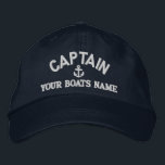 Casquette Brodée Capteurs de voile personnalisés<br><div class="desc">Personnalisez facilement ce casquette de capitaines nautiques avec un motif d'ancrage avec votre nom de voilier ou de bateau à moteur, ou changez le texte pour un autre membre d'équipage. Cliquez sur customiser pour ajuster la taille, la couleur ou le style du texte de la police de broderie de manière...</div>